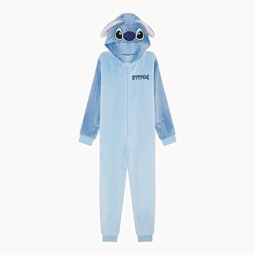 Disney Official Girls Stitch Hooded Fleece Onesie with 3D Ears All in One Cosy Loungewear Pyjamas Blue Age 7-8 Years