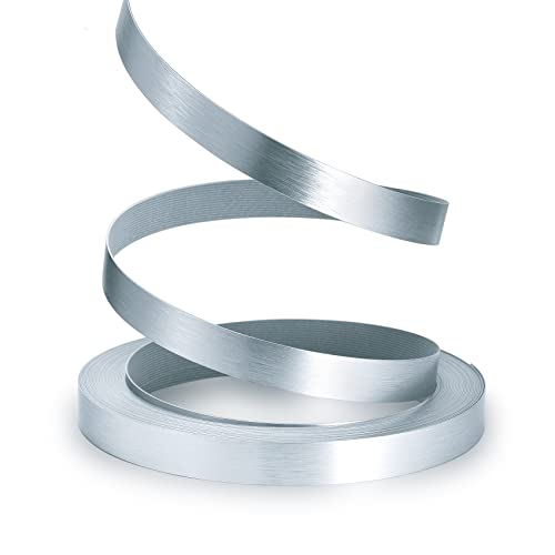 Image of Silver Edge Banding, Brushed Aluminum 1 inch x 100ft Non Glued Flexible Durable Real Wood PVC Veneer Edge Trim for DIY Table Cabinet Furniture Decorative Trim