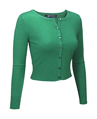 Image of Women's Cropped Cardigan Sweater - Long Sleeve Crewneck Basic Classic Casual Button Down Knit Soft Lightweight Top