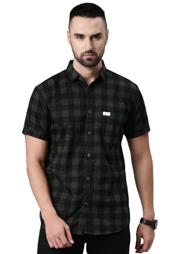 Image of Majestic Man Men Cotton Checkered Half Sleeve Slim Fit Casual Shirt