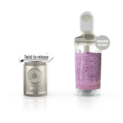 Ninja Blast Max, Portable Blender + Twist & Go, Personal Ninja Blender, Smoothie, Blend, Ice Crush, 3 Programs, Cordless, 22 oz removable Vessel, Dishwasher Safe, Leakproof, Cream, BC251IV