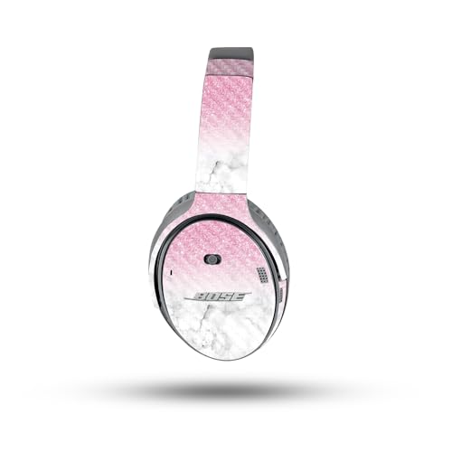 Image of MightySkins Carbon Fiber Skin Compatible with Bose QuietComfort 35 II Headphones - Marble Glitz | Protective, Durable Textured Carbon Fiber Finish | Easy to Apply