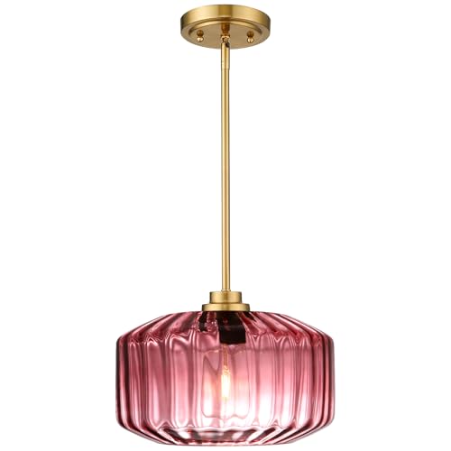 Image of Purple Glass Pendant Light, Adjustable Hanging Lamp | E26 Socket, Max 60W, 110V, Multi-Section Adjustable Rod, Kitchen, Dining, Bedroom Breakfast Nooks, Easy Install