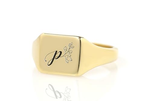 Bague Carrée Lettre Personnalisée en argent pour femme avec initiale gravée au choix