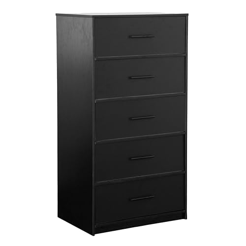 5-Drawer Dresser with Extra Large Fabric Drawers, Wood Frame Dresser with 5 Drawers for Bedroom or Living Room Storage, Hallway, Fabric Bins for Closet or Hallway Storage Organizer, Toy Chest, Black