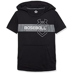 Under Armour Boys’ Baseball Short Sleeve Hoodie , Black (001)/White , Youth Large