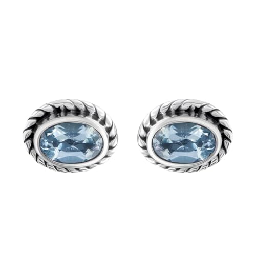 Topaze bleue naturelle en boucles d'oreilles puces argent 925 ovales unisexes