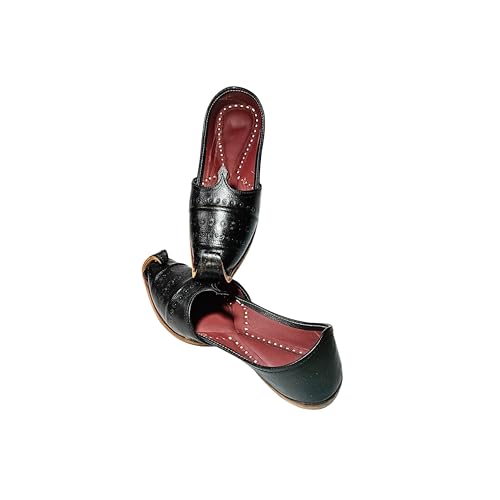 Image of Sunking Traditional Handcrafted Black Leather Punjabi Jutti, Ethnic Rajasthani Men's Slip-on Shoes