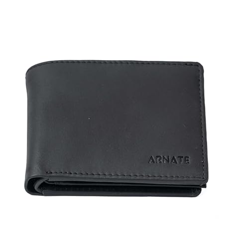 Mens Slim Genuine Leather Wallet RFID Blocking Bifold Black Brown Tan, BLACK, RFID Safe Bi-Fold Genuine Leather Wallet
