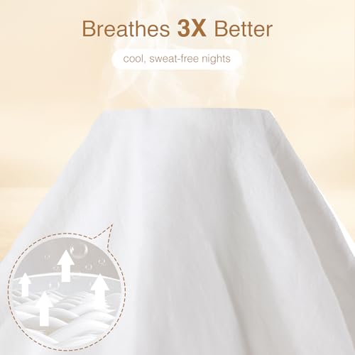 SONORO KATE 100% French Linen Duvet Cover Full Size, Soft Breathable for Hot Sleepers, Moisture Wicking & Durable Cover Set - Zipper Closure & 4 Corner Ties Duvet Covers 3 Piece (White,Full)