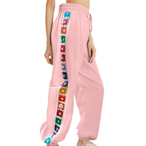 Generisch Leinenhose Damen Trainingshose Rosa