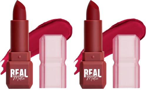 Image of Mila Beaute Real Matte Lipstick | Enriched With Rosehip Extract | Ultra Matte Finish & Long Lasting I Single Swipe, Lightweight & Comfortable - 19-SAFFRON RED (Pack of 2)