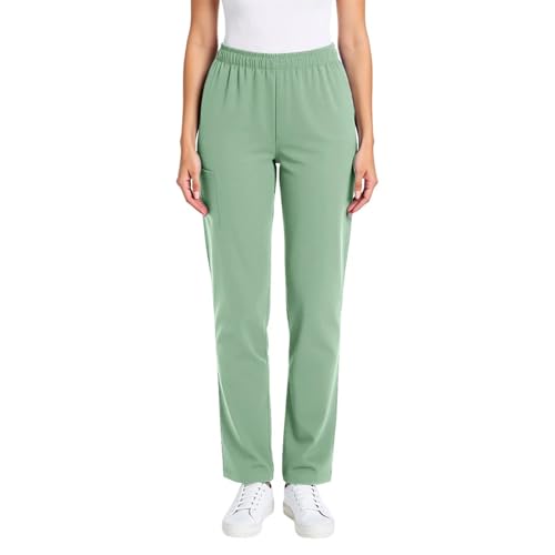 Image of Scrub Pants for Women Drawstring Waist with Straight Leg High Waisted Solid Color Soft Breathable Pants with Pockets