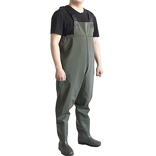 MIVPD Wathose Anglerhose Watstiefel mit Stiefel Wasserdicht Atmungsaktive Waders Angeln Jagd Kniepolster Watthosen PVC Nylon für Herren und Frauen Teich Fischer Watstiefel Hose Gr. 37-46,44