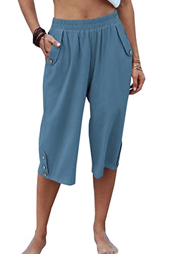 Image of Veatzaer Women's Elastic Waist 3 /4 Capri Harem Pants with Pockets Casual Loose Solid Yoga Trousers S-XXL