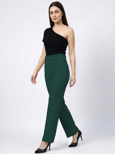 Image of Women's High Waist Formal Straight Fit Trousers Premium Stretch Office Pants Front Pleated Design Smart Workwear Bottom for Office, Casual & Business Wear