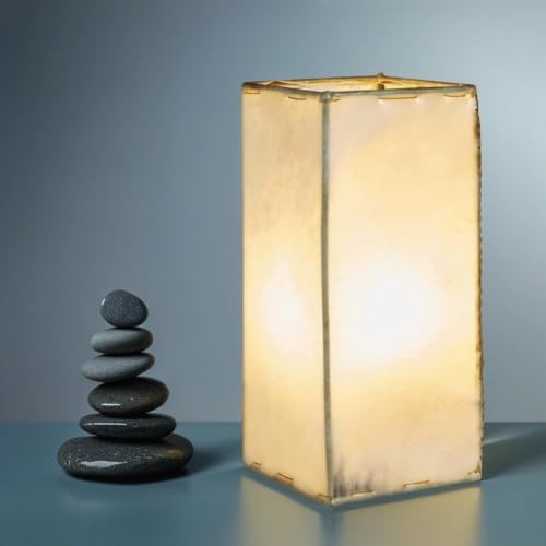 Orientalische Tischlampe Janka 30cm Lederlampe Quadratisch Lampe | Marokkanische kleine Tischlampen aus Metall, Lampenschirm aus Leder | Orientalische Dekoration aus Marokko, Farbe Beige Natur
