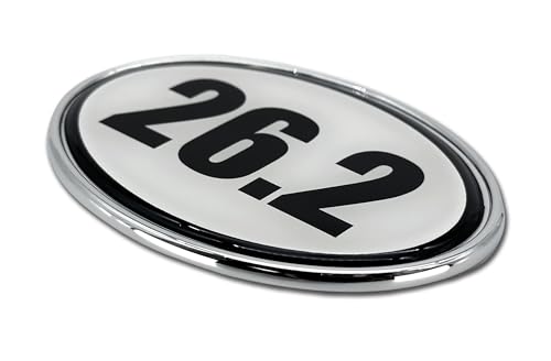 Image of Elektroplate 26.2 Black & White Marathon Metal Emblem for Cars, Trucks, and All Auto | Universal Fit at 3.6 inch x 2.5 inch | Weatherproof