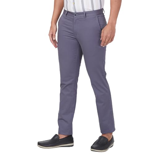 Image of Parx Low Rise Tapered Fit Cotton Blend Solid Pattern Flat Front Casual Trouser