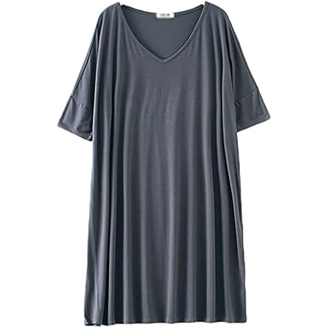 Womens Nightgown, Round Neck, 1/2 Sleeve, Oversized, Strench, Negligee, Mini Home Sleepwear Nightshirt Ladies Nighties,Grey,XL Cover