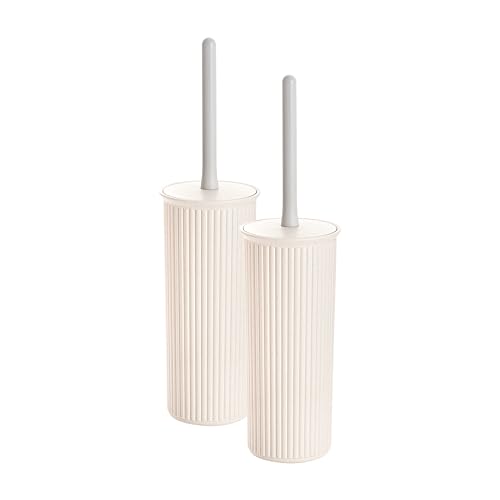 Image of Superio Ribbed Collection Toilet Bowl Brush and Holder Set, Decorative Plastic Bathroom Toilet Brush with Holder, Toilet Cleaner Scrubber, Eco - 2 Pack