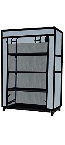 Image of Multi Utility 4 Layer Shelf Collapsible Metal Pipes with Non-Woven 100GSM Fabric Cover for Shoe /Cloth /Toy /Books Rack (Grey, Metal)