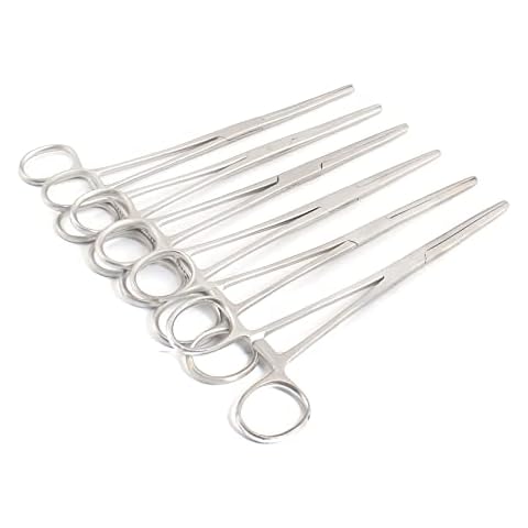OdontoMed2011 Set of 6 Hemostat Locking Forceps 8 Inches, Straight Stainless Steel - Multipurpose Ideal Hemostats for Nurses, Fishing Forceps, Crafts and Hobby Cover