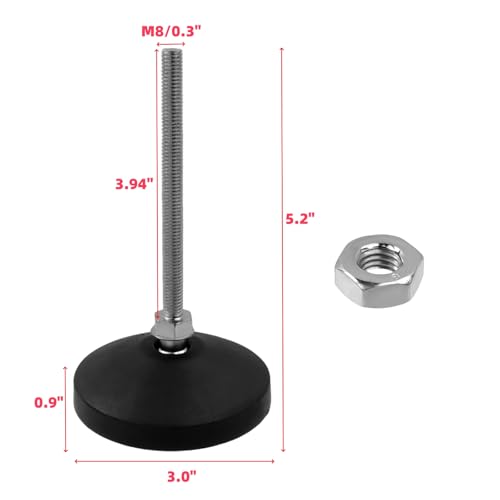 Image of M8x100mm Leveling Feet, 5.2 Inch Height & 880 lb Capacity, Heavy Duty Adjustable Swivel Furniture Glides, Threaded Rubber Feet Levelers for Table, Shelves, Workbench, Cabinet, Machine, 4Pcs