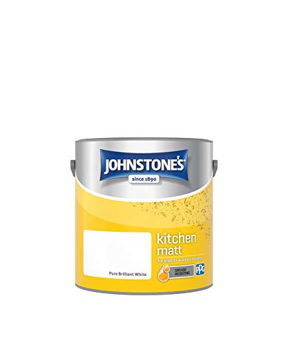 Johnstones - Kitchen Paint - Brilliant White - Matt Finish - Grease & Stain Resistant - Suitable for Kitchen Walls & Ceilings - Highly Durable - Low Odour - 12m2 Coverage per Litre - 2.5L