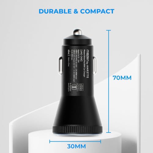 Image of MOZEN by Amkette 81W Dual Output Fast Car Charger with Type-C PD & USB, LED Indicator, Compatible with All Cars for iPhone & Android Smartphone, Smartwatch, Earbud, Power Bank (Black)