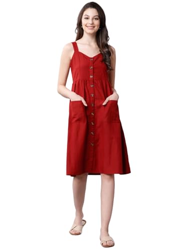 Image of Tokyo Talkies Women's Sleeveless Shoulder Straps Solid Knee Length Dresses | Stylish| Casual