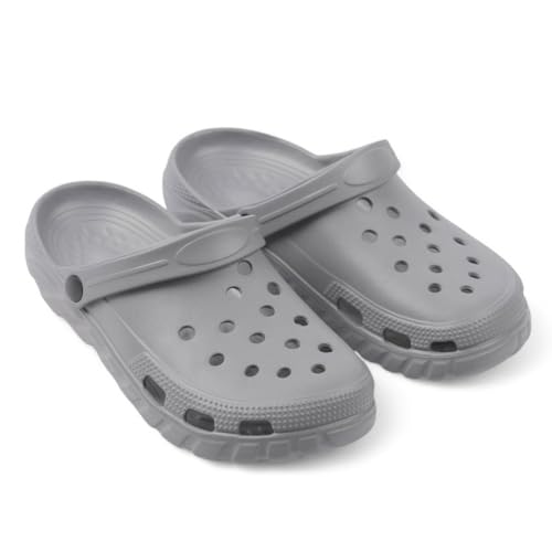 CHILLIFE Zuecos Sanitarios Hombre, Zapatos de Trabajo, Hospital, Jardín, Cocina, Playa, Ligeros, Eva, Fabricado en Portugal (Gris, Sistema Tallas Calzado EU, Adulto, Números, Mediano, 45)