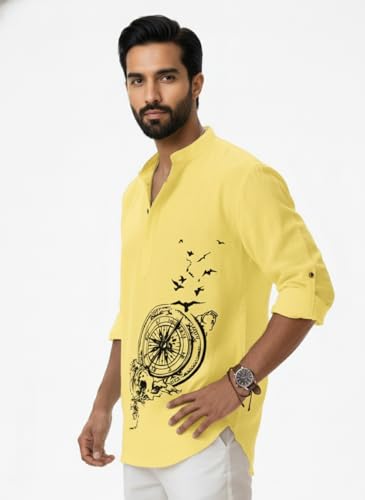 Image of Amazon Brand - INKAST Men's Cotton Blend Mandarin Collar Regular Fit Full Sleeve Casual Short Kurta