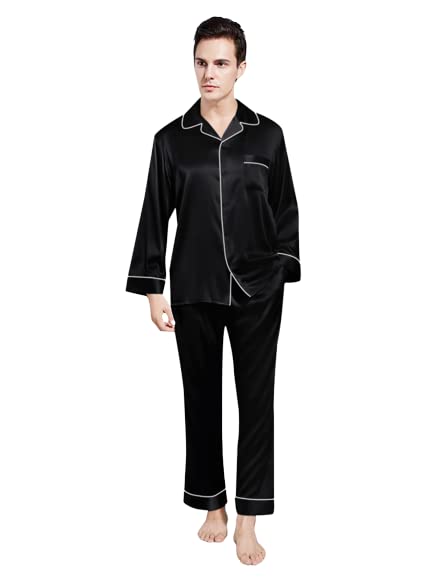 bellababebyskMen Satin Silver Piping Night Suit Full Sleeve