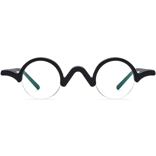 Image of HEPIDEM Matte Multicolor Acetate Glasses Frame Women,Semi Rimless Round Optical Eyeglasses