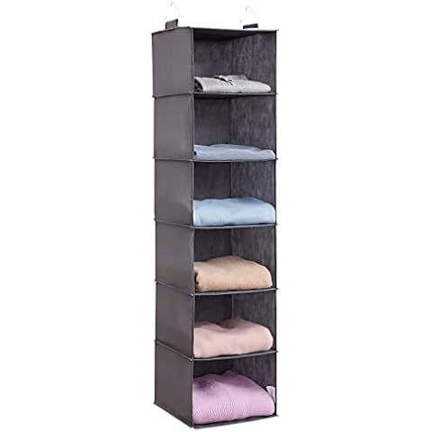 Lifewit Hängeregal mit 6 Fächer, Schrank-Organizer mit 2 stabilen Haken, Faltbare hängende Regale, grau Cover