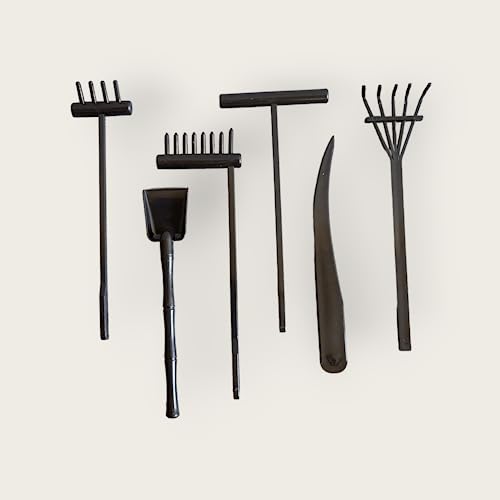 ZEN&TAO Japanese Miniature Zen Garden Six Pieces Tools Kit Set Stylish Design Easy to Clean Mould Free Sturdy and Functional Perfect Match for DIY Mini Zen Garden (Black)