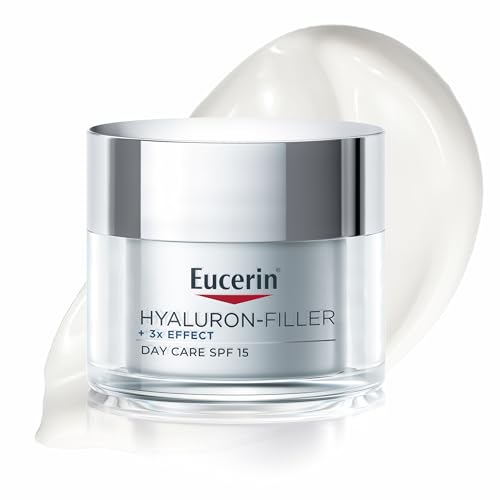 Eucerin Hyaluron-Filler Day Cream SPF 15 50ml, Anti-Ageing Facial Moisturiser with 3x Effect Formula for Visible Wrinkle Reduction, Firming Cream for Mature Skin, With Hyaluronic Acid