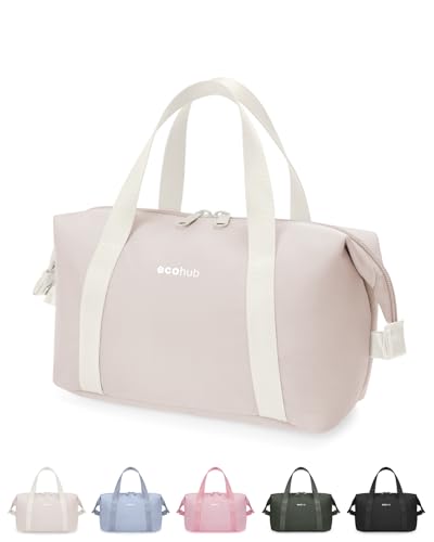 ECOHUB Trousse de Toilette et Maquillage Femme – Idée Cadeau Noël, Anniversaire, Collègue, Recyclée avec Poignée et 3 Poches, Pochette Maquillage, Sac Cosmétique Organisateur Beige