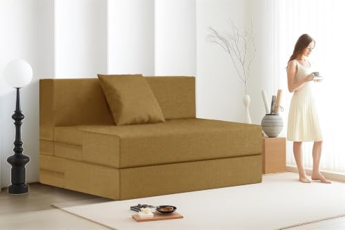 Image of Rosebell 1-Person Jute Sofa Cum Bed Removable Washable Cover + One Cushion | 3 X 6 Ft Size | Great for Guests at Home or Office-Golden
