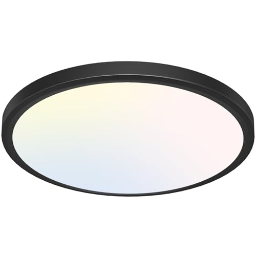 Image of libtit 12 inch Flush Mount LED Ceiling Light Fixture, 3000K 4000K 6500K Adjustable, 28W 3200lm Black Round Lighting Fixtures for Bathroom Shower Hallway Kitchen