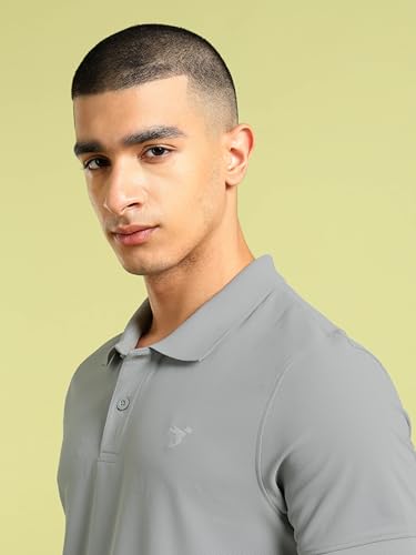 Image of TECHNOSPORT Men's Solid Slim Fit Polo Collar T-Shirt MATPIQ Half Sleeve Button Polyester for Gym Running Workout UPF50+ Anti Odour