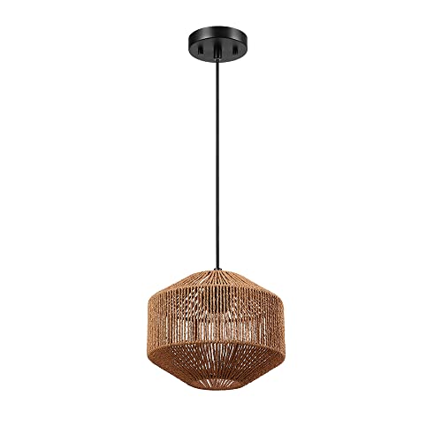 Globe Electric 65941 Lotus 1-Light Pendant Lighting, Natural Twine Shade, Black Fabric Cord