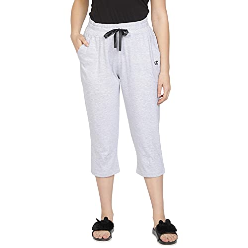 Image of Club A9 Womens Regular Fit Solid Cotton Capri Pant, Soft & Comfortable, Stylish Design, Ideal For Casual Outings | Large | Grey Melange