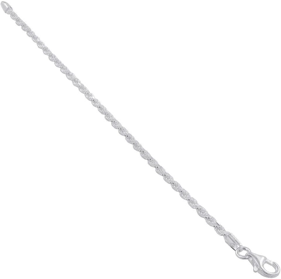 Gem Avenue 925 Sterling Silver 3mm Wide Faceted Cut Rope Foot Chain 9 Inch Long Anklet for Women 9
