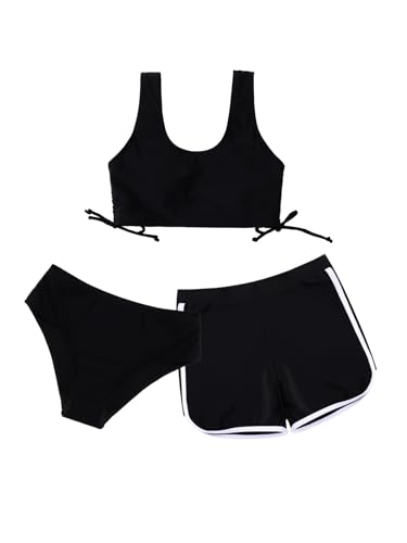 Girl's 3 Piece Bikini Bathing Suit Printed Sport Swimsuits with Shorts Cove Up Sets Teen Girl's Swimwear