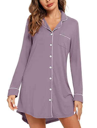 Image of Leikar Nightgowns for Women Button Up Labor Delivery Gown Sleep Shirts