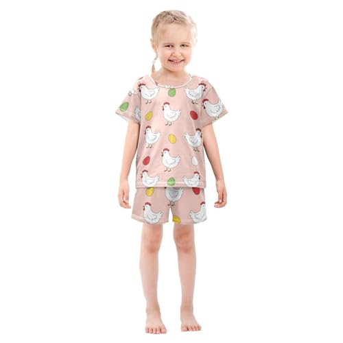 Pajama Short Sets Chicken Eggs Pattern Print Soft Cotton Summer Sleepwear 2 Piece PJS Size 5-14T4