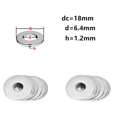 Gad2go 100 Pieces M6 Flat Washers 304 Stainless Steel Washers 6.4x18 mm Round Penny Washer for Screws Bolts - Image 3