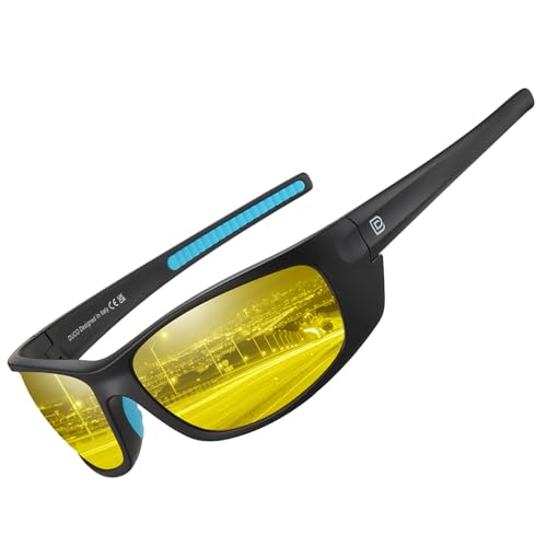 DUCO Night Vision Fishing Glasses Anti Glare Polarized Yellow Lens for Men Women Ideal for Nighttime Fishin and Driving